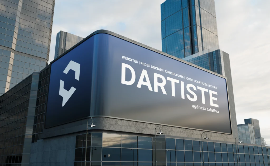 Fachada moderna de prédio com sinalética e logótipo da Dartiste em destaque.