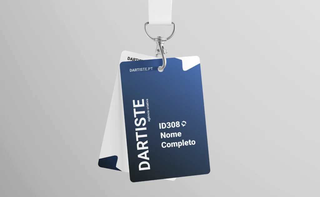 Passe de identificação corporativo com o logótipo da Dartiste, cartão profissional personalizado.
